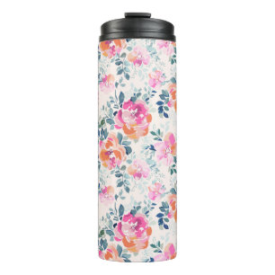 Pink & Teal Floral Pattern Thermal Tumbler
