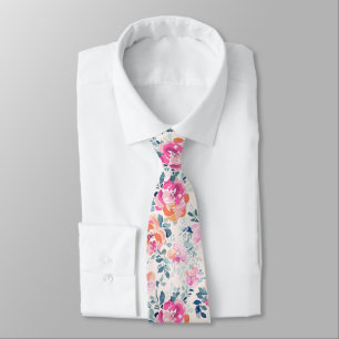 Pink & Teal Floral Pattern Tie