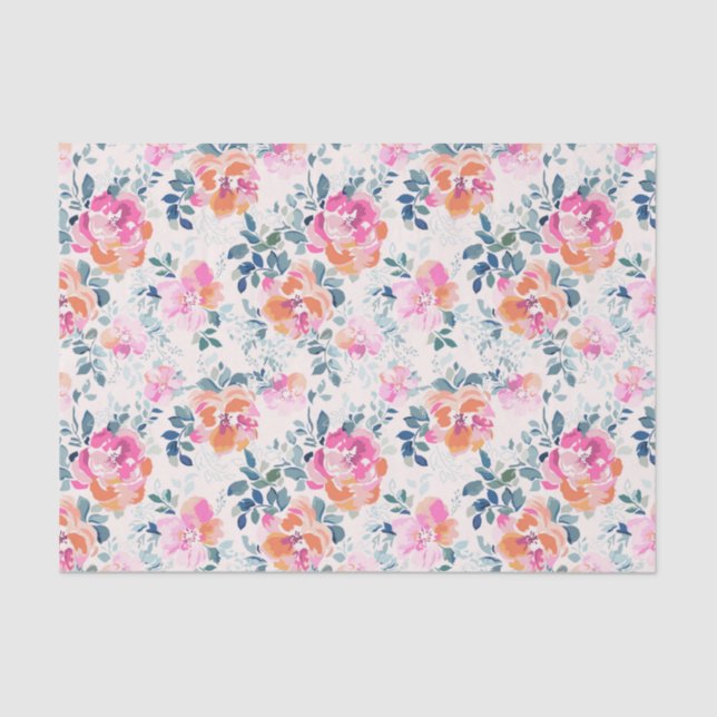 Pink & Teal Floral Pattern Tissue Paper (Front)