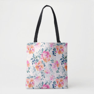 Pink & Teal Floral Pattern Tote Bag