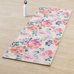Pink & Teal Floral Pattern Yoga Mat