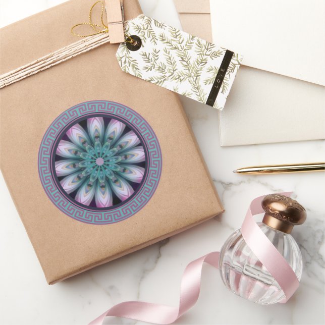 Pink & Teal Flower Mandala  Classic Round Sticker (Gifting)