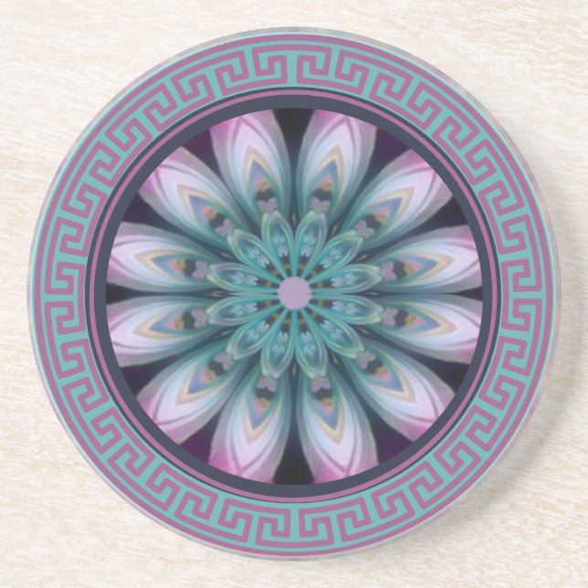 Pink & Teal Flower Mandala  Coaster (Front)