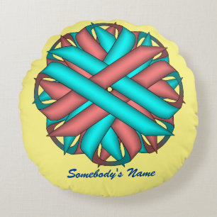 Pink-Teal Flower Ribbon by Kenneth Yoncich Round Cushion
