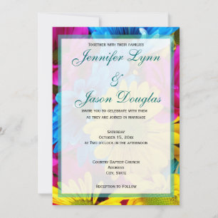Pink Teal Gerber Daisy Flowers Wedding Invitations