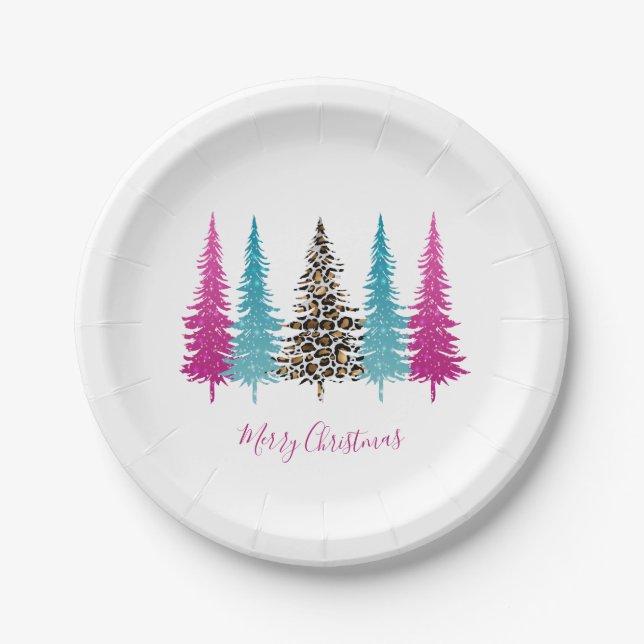 Pink Teal Glam Christmas Paper Plate (Front)