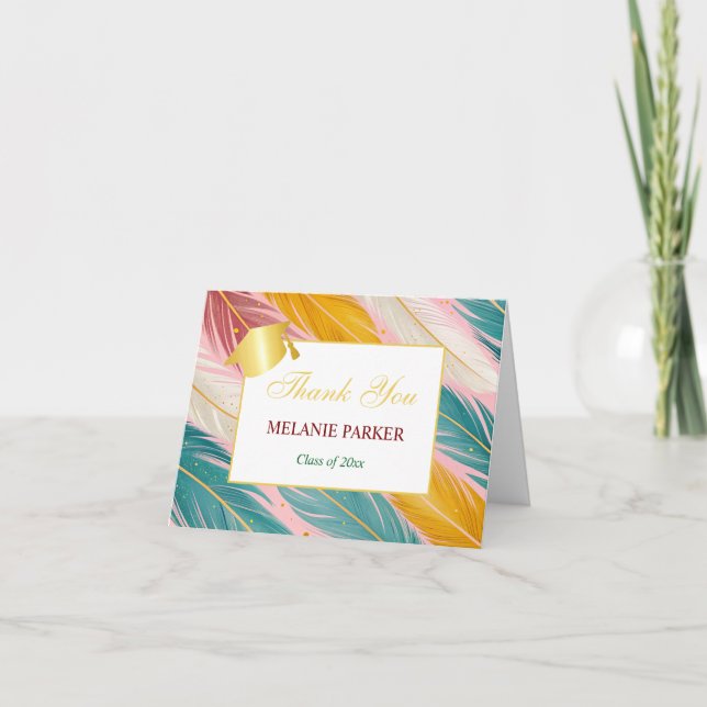 Pink Teal Gold College Graduation Thank You Card (Front)