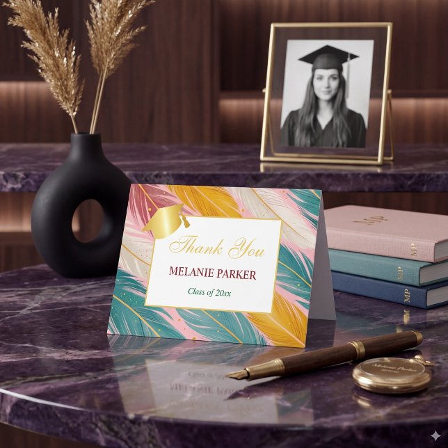 Pink Teal Gold College Graduation Thank You Card (Creator Uploaded)