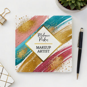 Pink Teal Gold Glitter Paint Makeup Square Business Card