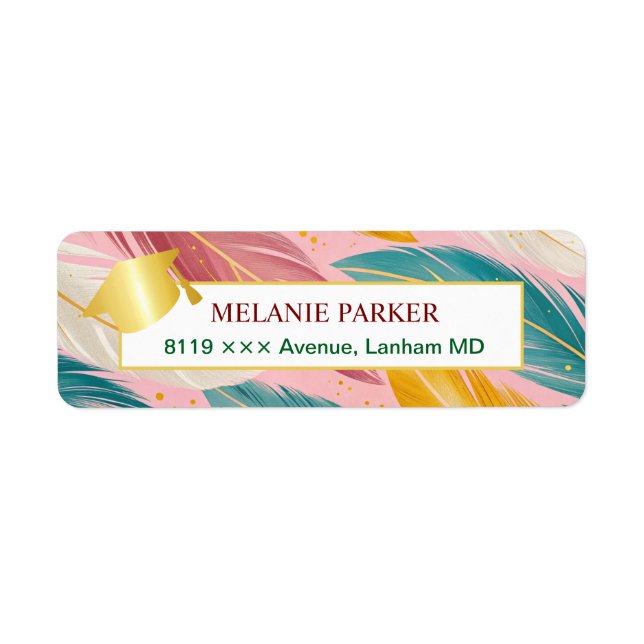 Pink Teal Gold Graduation Return Address  (Front)