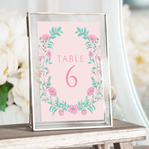 Pink teal green floral wreath bohemian wedding invitation