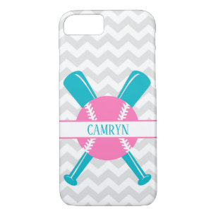 Pink Teal Grey Softball Cell Phone Case