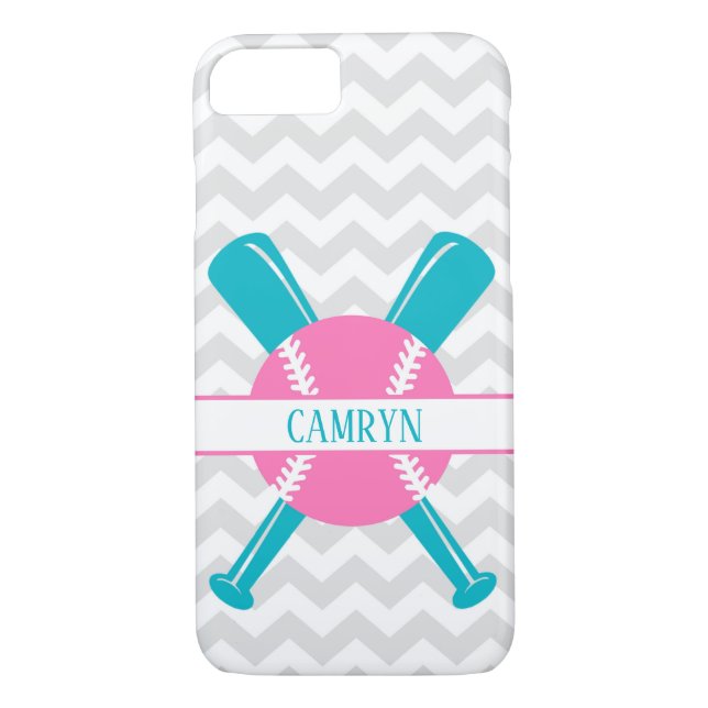 Pink Teal Grey Softball Cell Phone Case (Back)