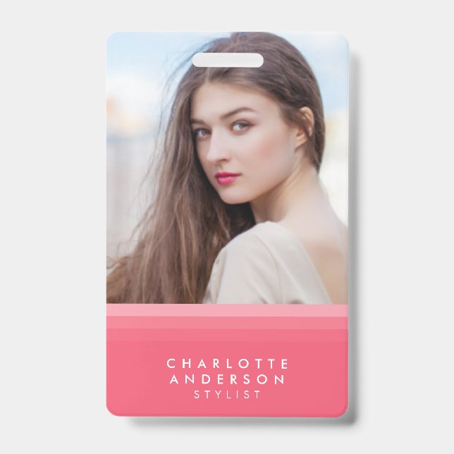 Pink & Teal Layered Photo ID Badge (Front)