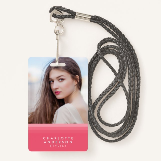Pink & Teal Layered Photo ID Badge (Front with Lanyard)