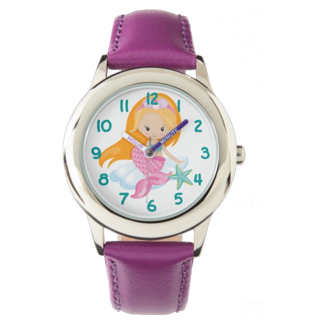 Pink Teal Mermaid Kids Watch (Front)