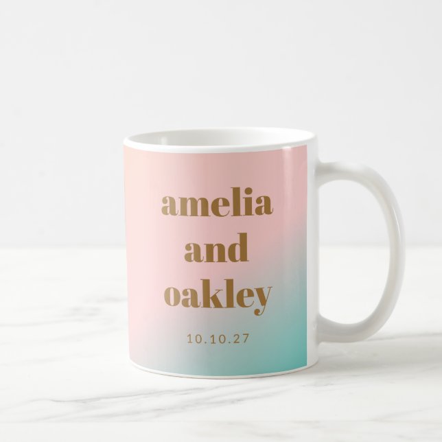 Pink Teal Modern Minimalist Gold Couple Wedding Coffee Mug (Right)