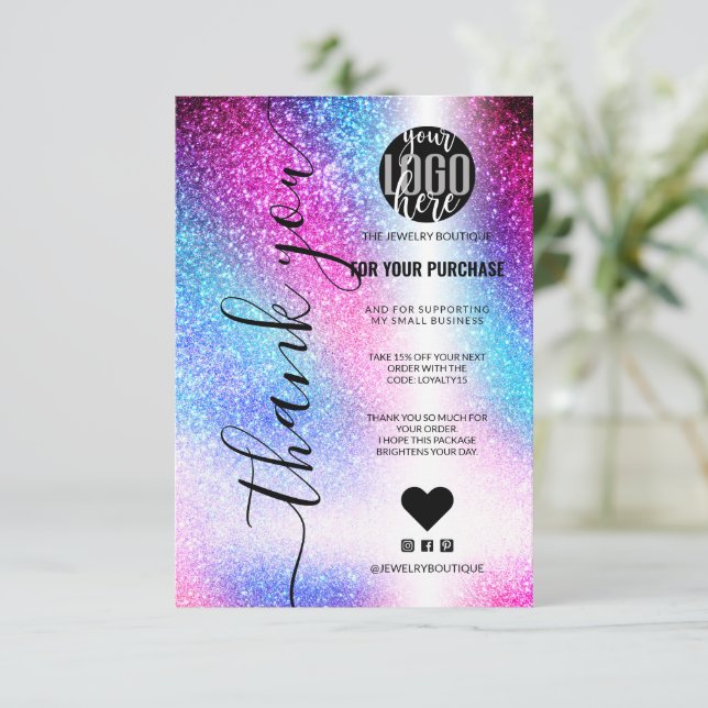 Pink Teal Nebula Galaxy Glitter Order Thank You (Standing Front)