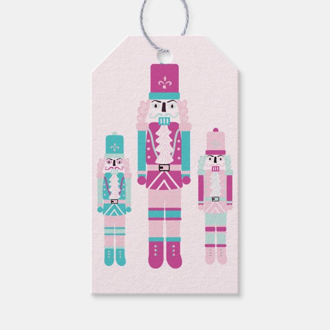 Pink & Teal Nutcracker Trio Gift Tag (Front)