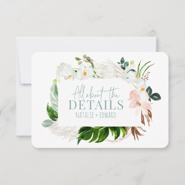 Pink, teal + orchid tropical floral enclosure card (Front)