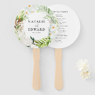 Pink, teal + orchid tropical floral wedding hand fan