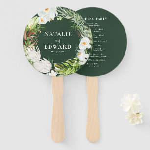 Pink, teal + orchid tropical floral wedding hand fan