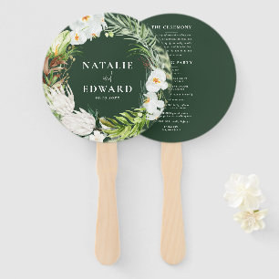 Pink, teal + orchid tropical floral wedding hand fan