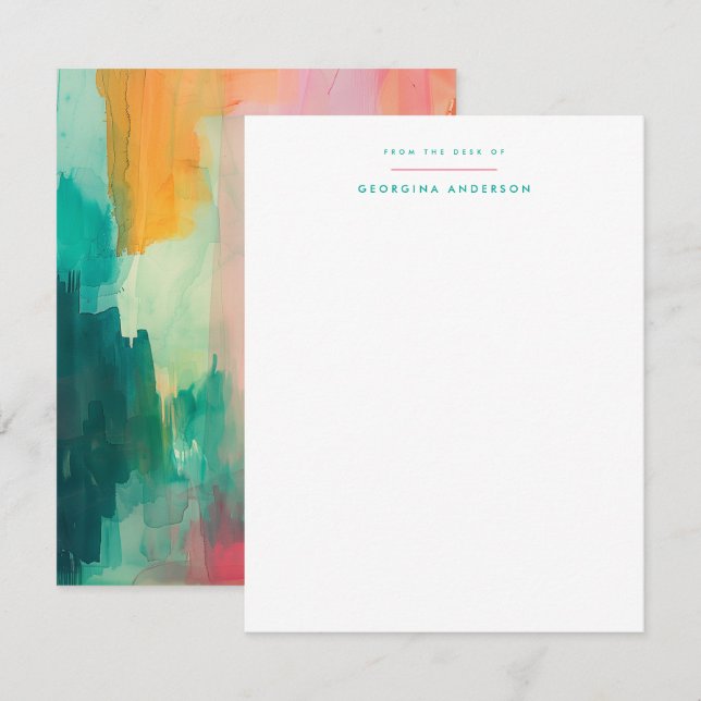 Pink Teal Painted Personal Stationery Card (Front/Back)