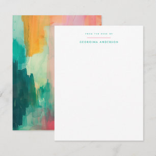 Pink Teal Painted Personal Stationery Card
