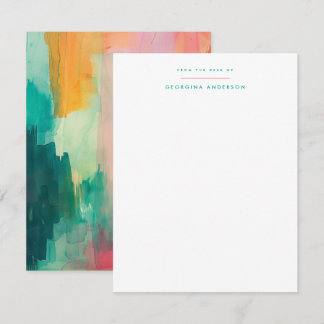 Pink Teal Painted Personal Stationery Card