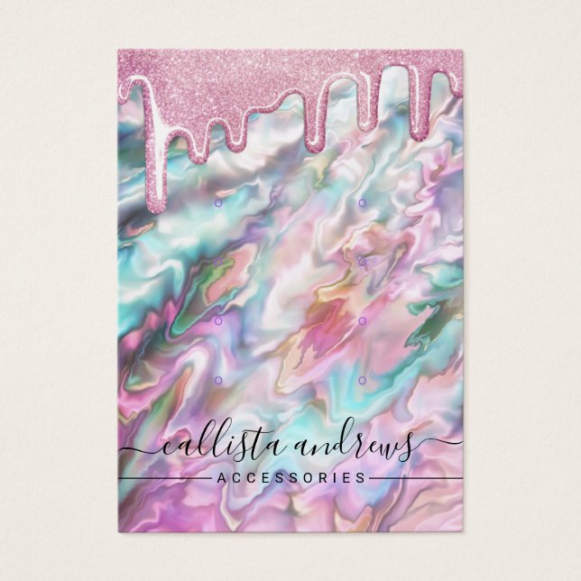 Pink Teal Pearl Opal Glitter Drips Earring Display (Front)