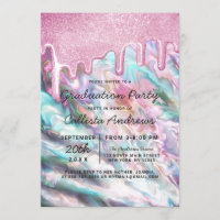 Pink Teal Pearl Opal Glitter Drips Graduation