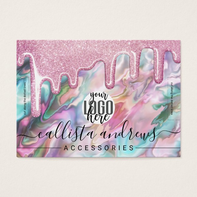 Pink Teal Pearl Opal Glitter Drips Logo Bracelet (Front)