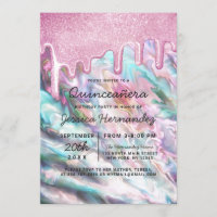 Pink Teal Pearl Opal Glitter Drips Quinceañera