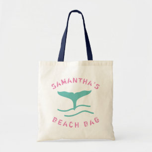 Pink & Teal Personalized Whale's Tail Beach Tote Bag