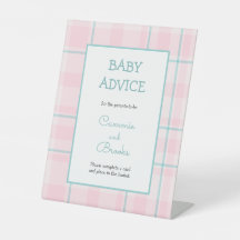 Pink Teal plaid baby advice table sign