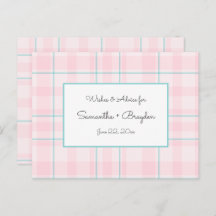Pink Teal Plaid Baby Shower Advice Cards