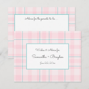 Pink Teal Plaid Baby Shower Advice Cards