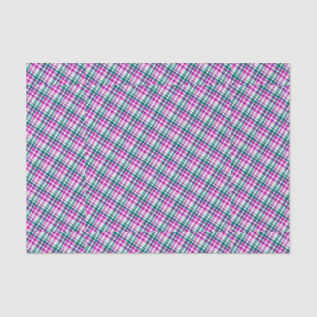 Pink Teal Plaid Pattern Check Print Tartan Gingham Tissue Paper (Front)