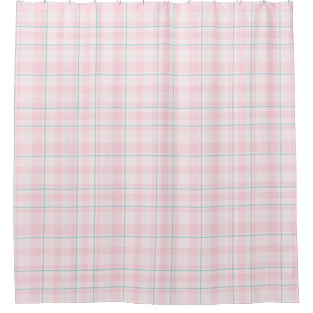 Pink Teal Plaid Shower Curtain (Front)