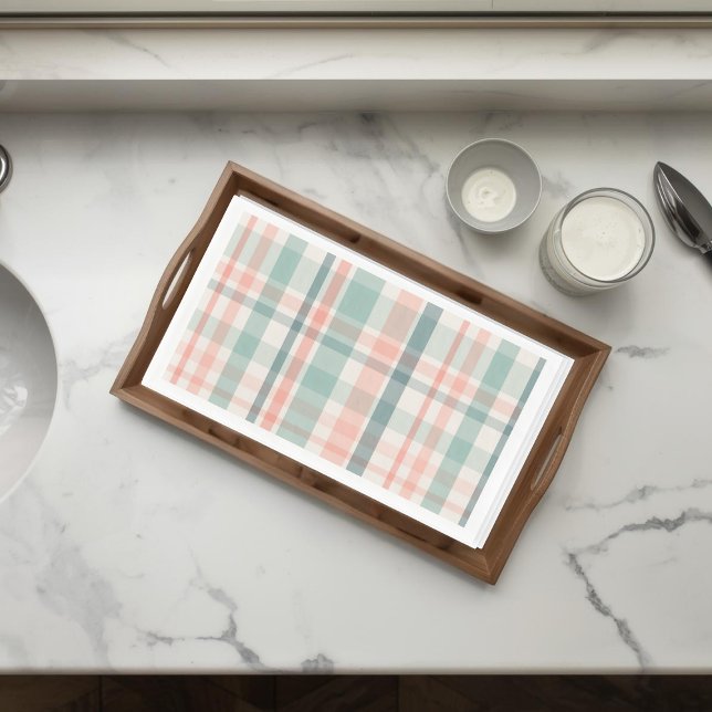 Pink Teal Plaid Spring Easter Paper Guest Towels Napkin (Creator Uploaded)