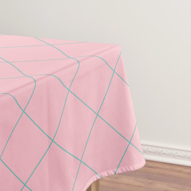 pink & teal, pretty, lattice pattern cotton tablecloth (In Situ)