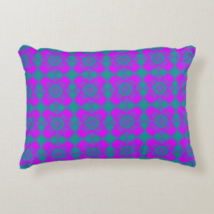 Pink teal Purple Checker Argyle Pattern Decorative Cushion