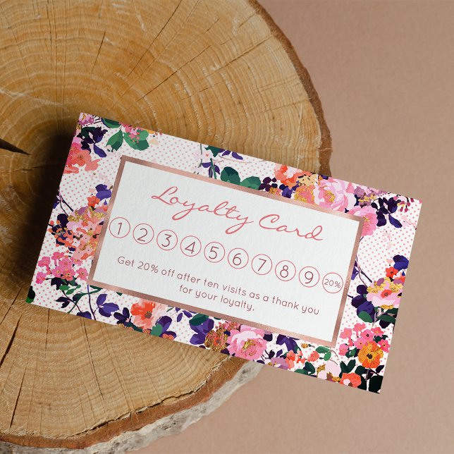 Pink teal purple coral gold polka dots floral loyalty card (Pink teal purple coral gold polka dots floral loyalty card )