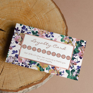 Pink teal purple gold polka dots floral loyalty ca card
