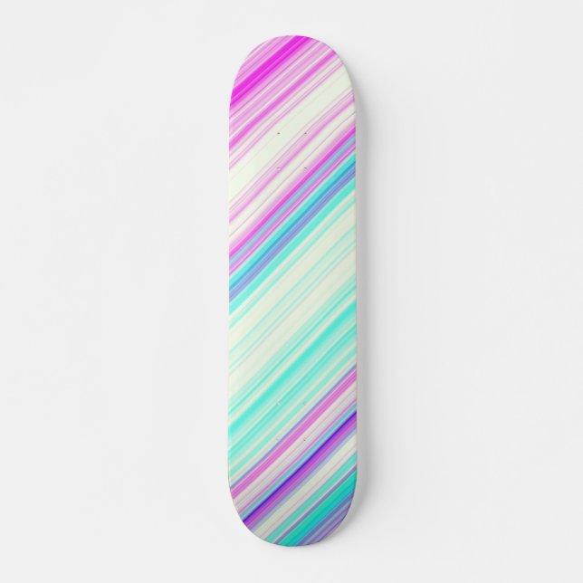 Pink Teal Purple Trendy Stripe Pattern Skateboard (Front)