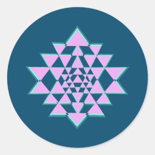 Pink Teal Sacred Sanskrit Sri Yantra Symbol Yoga Classic Round Sticker