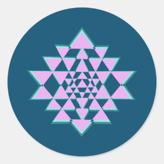 Pink Teal Sacred Sanskrit Sri Yantra Symbol Yoga Classic Round Sticker