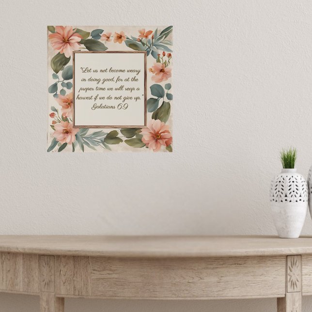 Pink Teal Sage Floral Frame Customisable  Poster (Creator Uploaded)
