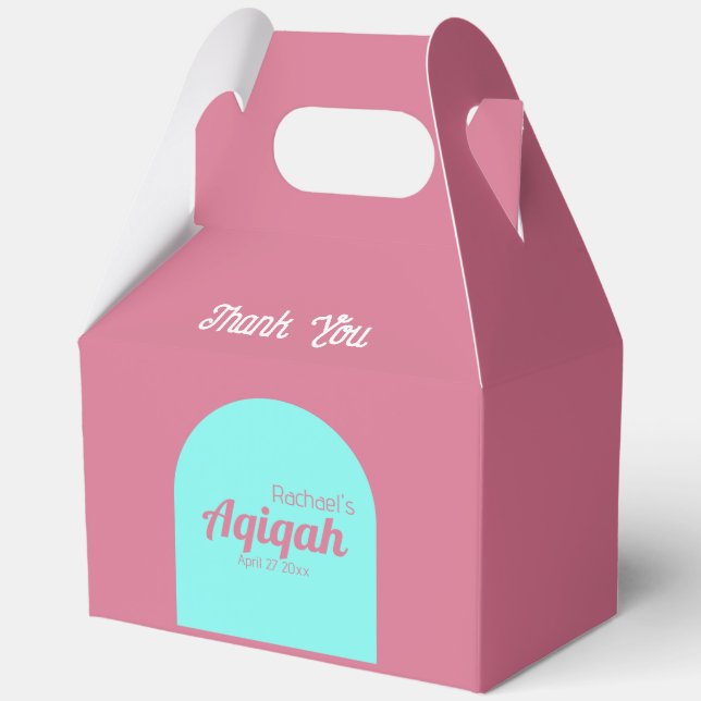 Pink Teal Solid Colour Plain, Aqiqah Baby Shower Favour Box (Front)